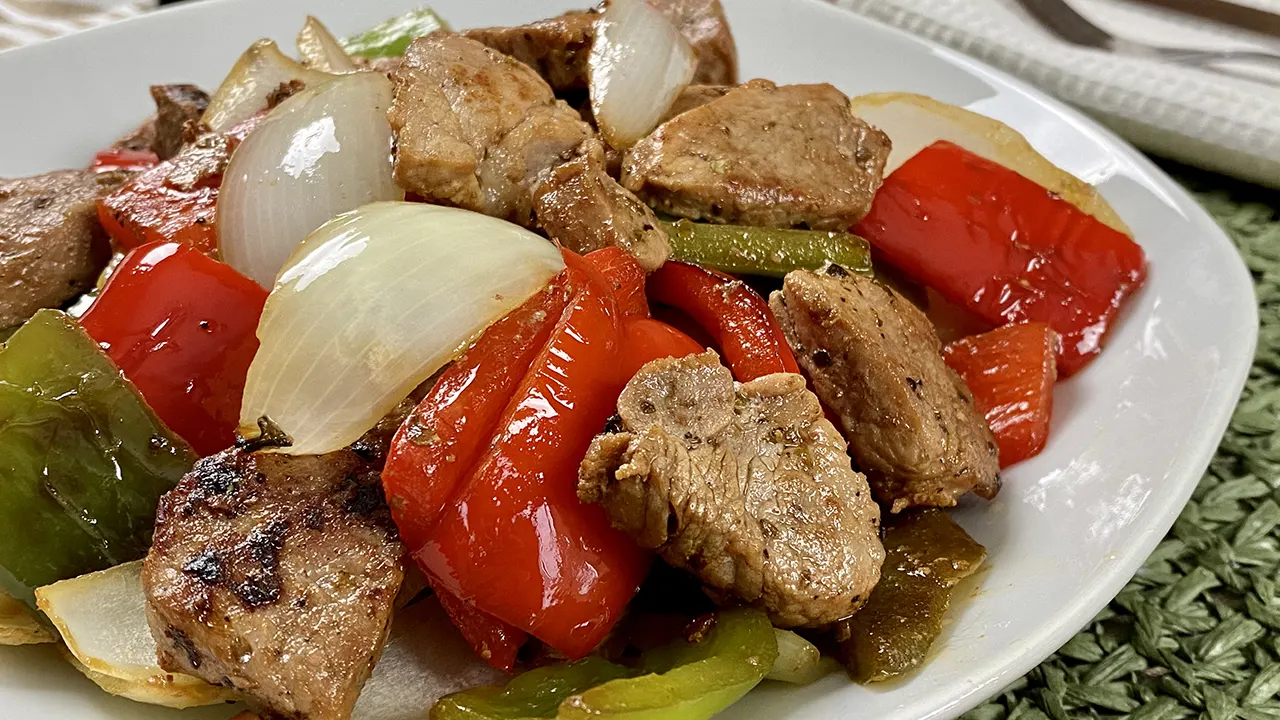 Sauteed pork tenderloin and vegetables