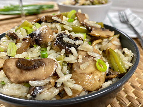 Rice with mushrooms and green beans